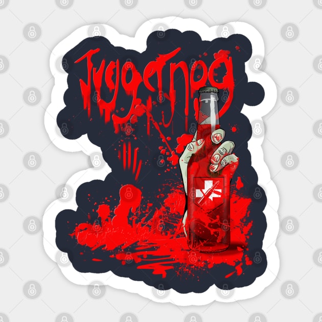 Zombie Hand Bloodied Juggernog on Navy Blue Sticker by LANStudios